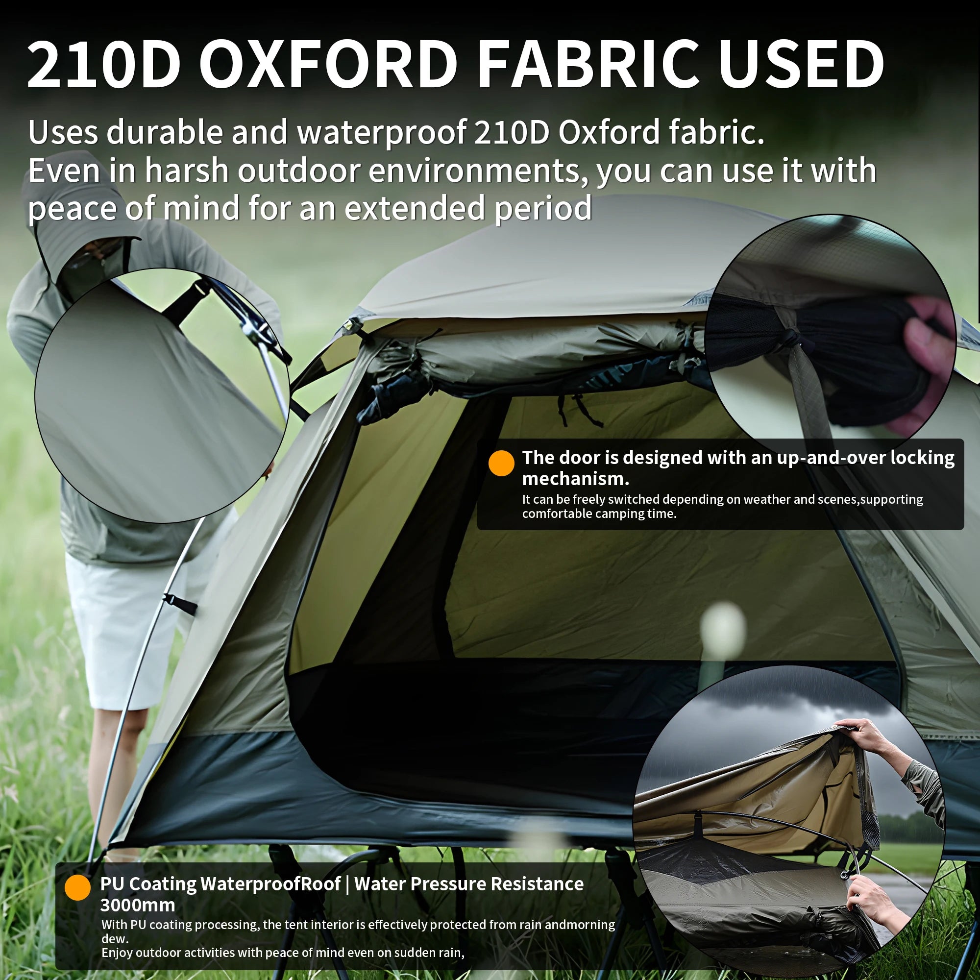 TENPLAY Ultra-Lightweight Instant Pop-Up Single-Person Tent, 3000mm Waterproof, 50UPF, for Camping, Hiking, Fishing, Backpacking