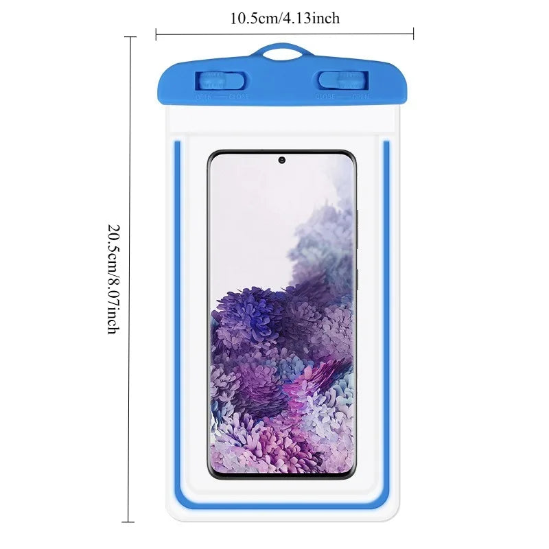 PVC Transparent Waterproof Phone Pouch Luminous Touchscreen Dry Bag with Seal Lock for Swimming Diving Hot Spring Rafting