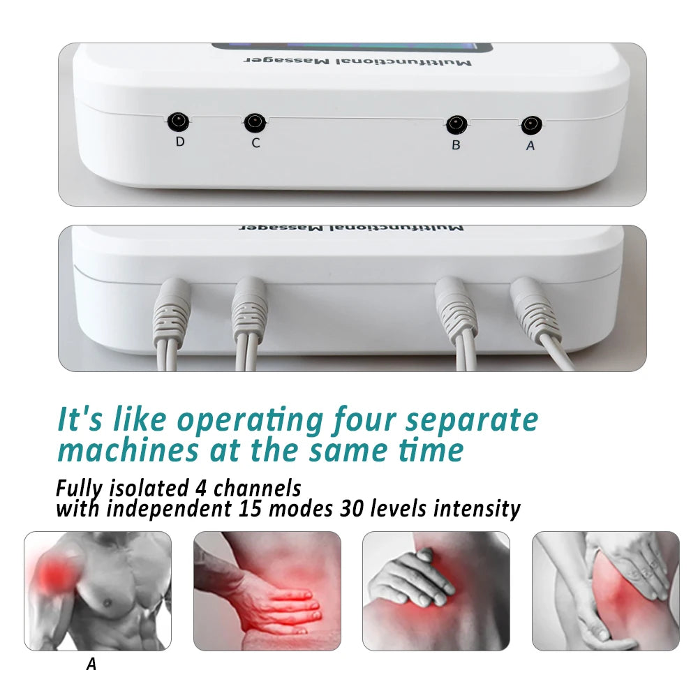 Electric Pulse Tens Massager 4 Outputs EMS Muscle Stimulator Acupuncture Body Massage Digital Therapy Slimming Electrostimulator
