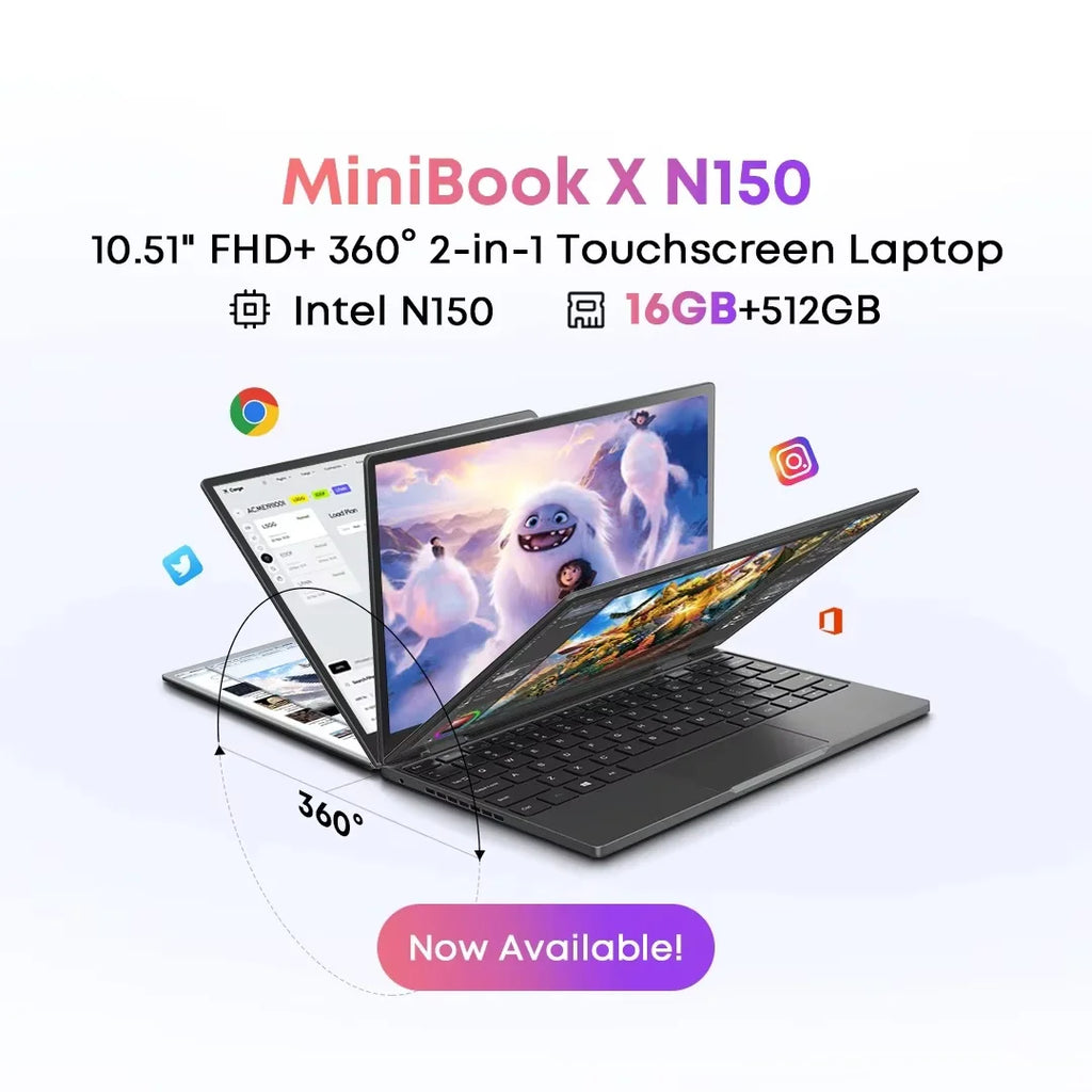 CHUWI MiniBook X Intel N150 2-in-1 Tablet Laptop 16GB LPDDR5 512G SSD 10.51'' 2K FHD WiFi6 BT5.2 Ultra-slim Touch Screen Laptop