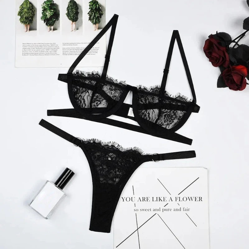 Women's Sheer Lace Bra & Brief Set — Fairy Embroidery Collection
