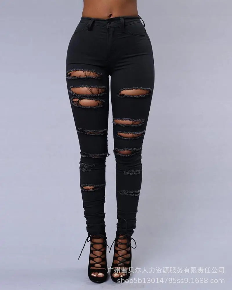 Denim Skinny Ankle-Length Pants Ripped Y2K Women's High Waist Summer Jeans Stretch Ripped Ankle-Tied Denim Trousers Jean