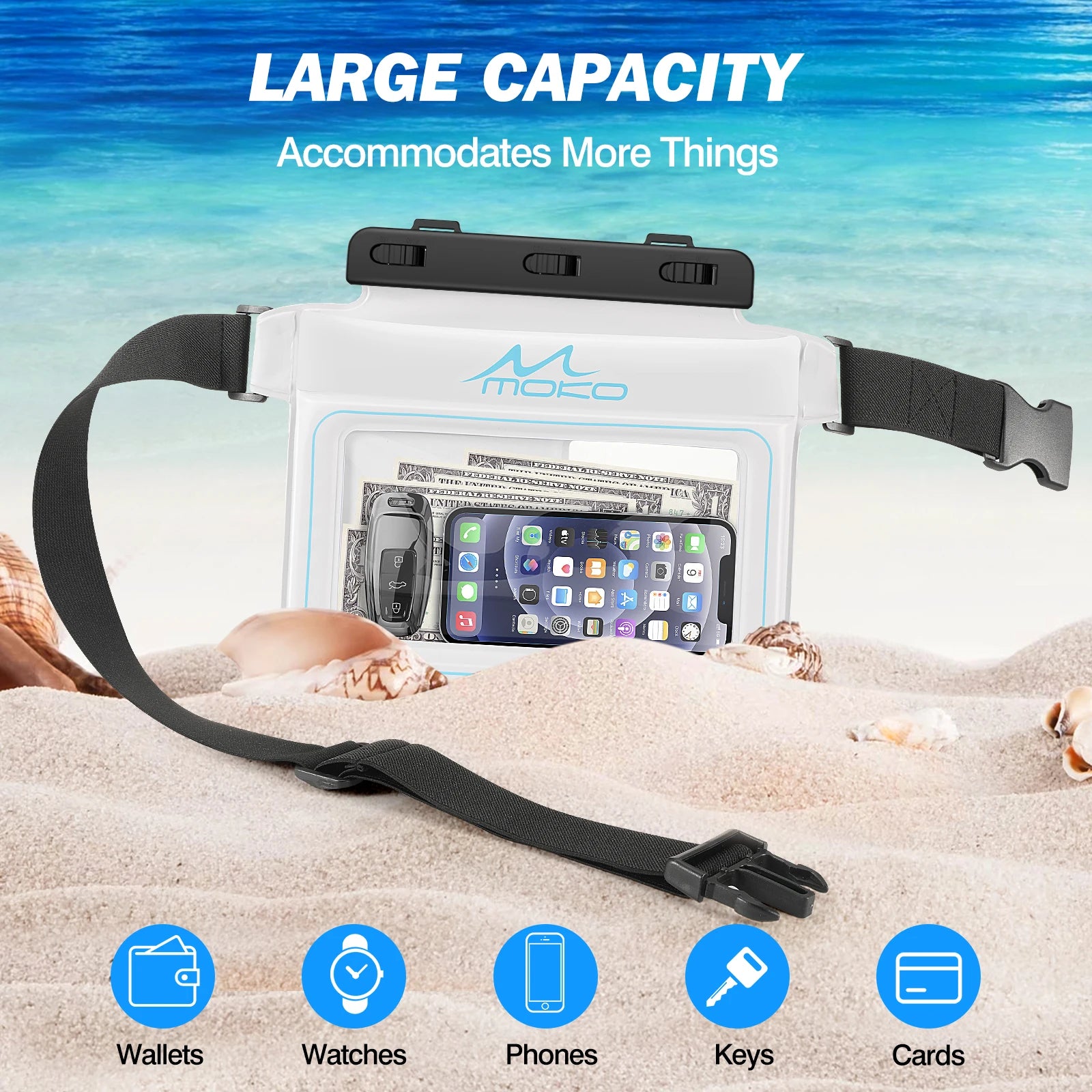MoKo Waterproof Phone Pouch Fanny Pack Floating Dry Bag Swimming Waist Bag Underwater Ski Drift Diving for iPhone 13/13 Pro Max