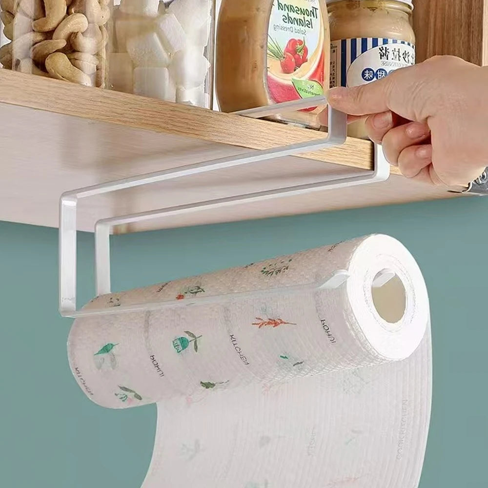 Kitchen Paper Roll Holder Towel Hanger Rack Cabinet Rag Hanging Shelves Organizer Shelf Toilet Paper Holder Storage Accessories