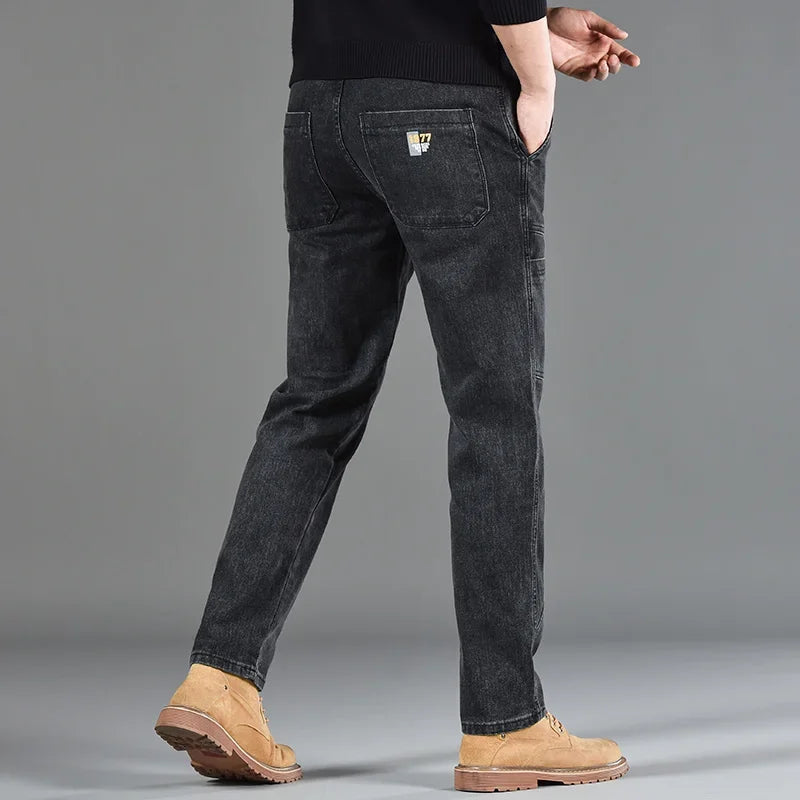 2025 New Style Jeans Men's Slim Fit Korean Style Comfortable Straight Leg Elastic Gray Mid Waist Pants Men's Casual Denim Pants