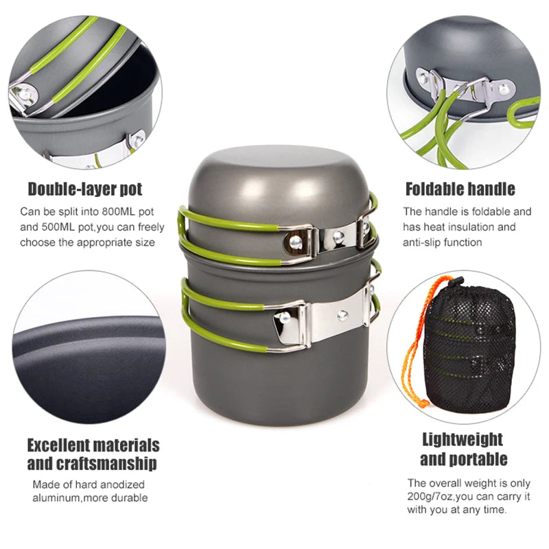 WESTTUNE Camping Pot Hiking Cookware Portable Outdoor Cooking Set Heat Cooker Camping Travel Tableware Kitchen Utensil Equipment