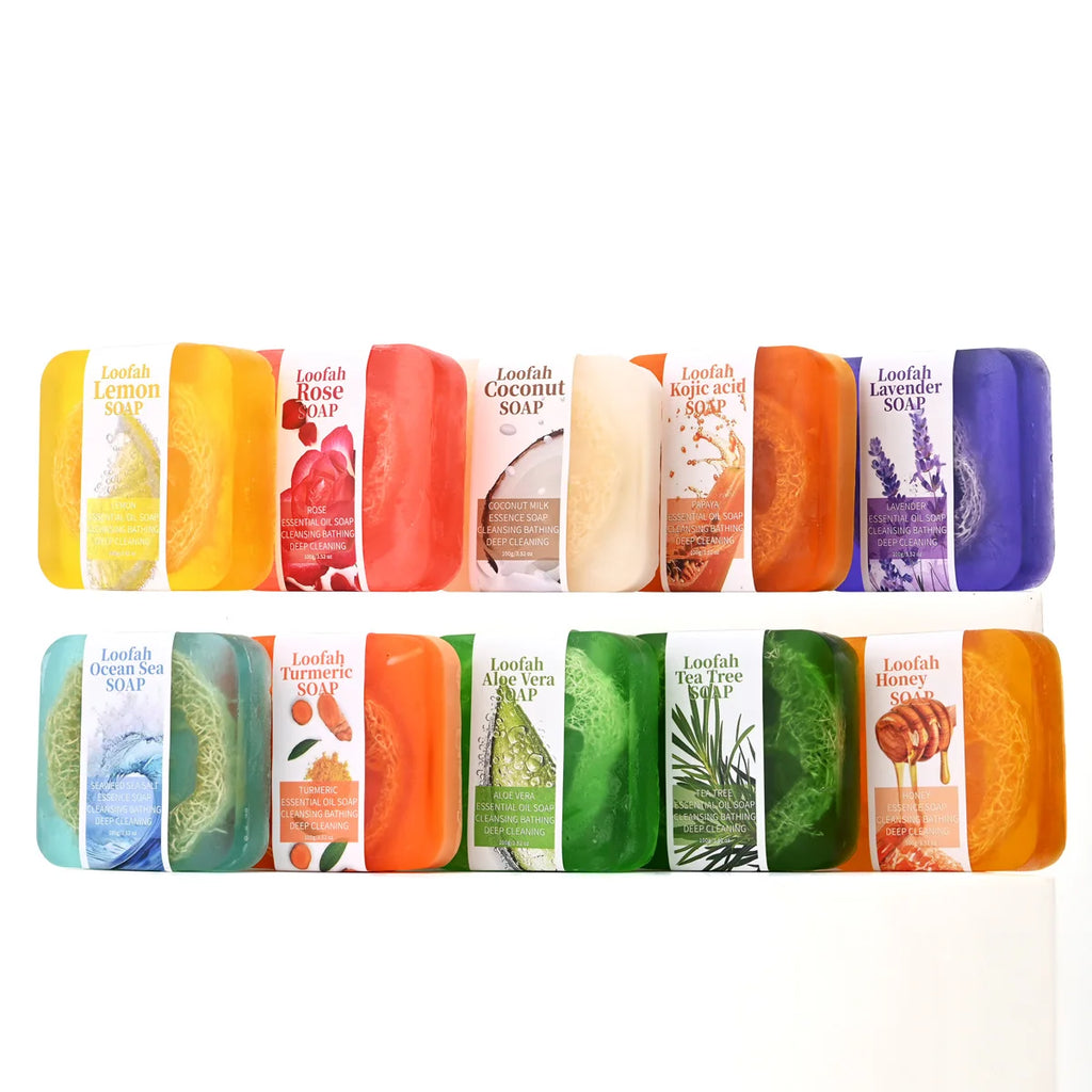 S+100g lavender luffa essential oil handmade soap, citric acid deep cleansing lotion, bath soap, whitening luffa soap