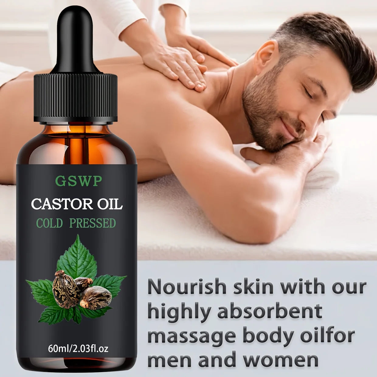 GSWP castor oil is suitable for facial skincare, body massage, hair care, hand moisturizing, and aromatherapy diffuser use.60ml