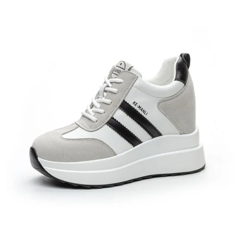 New 10CM Platform Wedge Sneakers Chunky Shoes Genuine Leather for Women Summer Shoes Spring Autumn Walking Sneakers Fashion