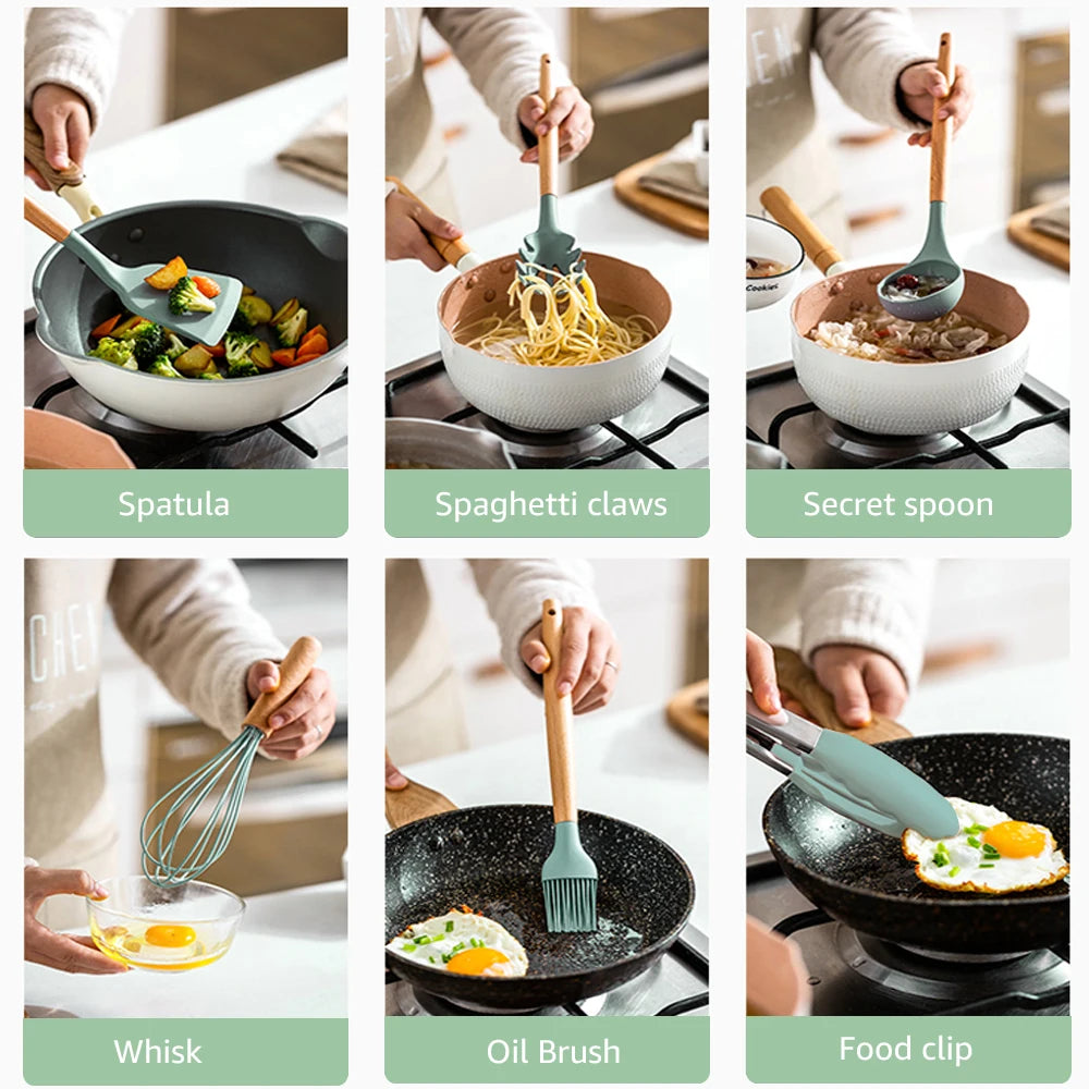 Cooking Tool Sets Non-toxic Cooking Baking Kitchen Tools Utensils Silicone Shovel Spoon Scraper Brush Spade Whisk Turner