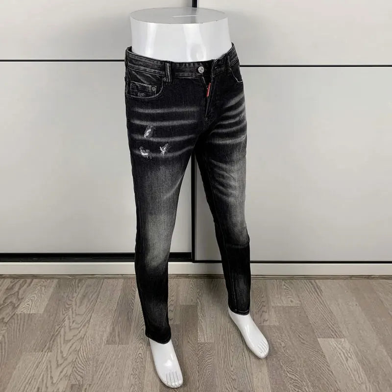 Street Fashion Men's Tight Black Grey Jeans Retro Elastic Slimming Split Style Jeans Men's Retro Designer Brand Jeans Hombre