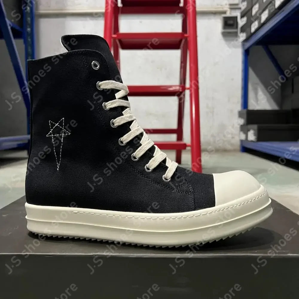 Ro Classic Designer Ro Black Canvas Boot High Top Shoe Men Casual Shoes  Luxury ZIP Women Sneaker Thick-Sole Ankle Boots