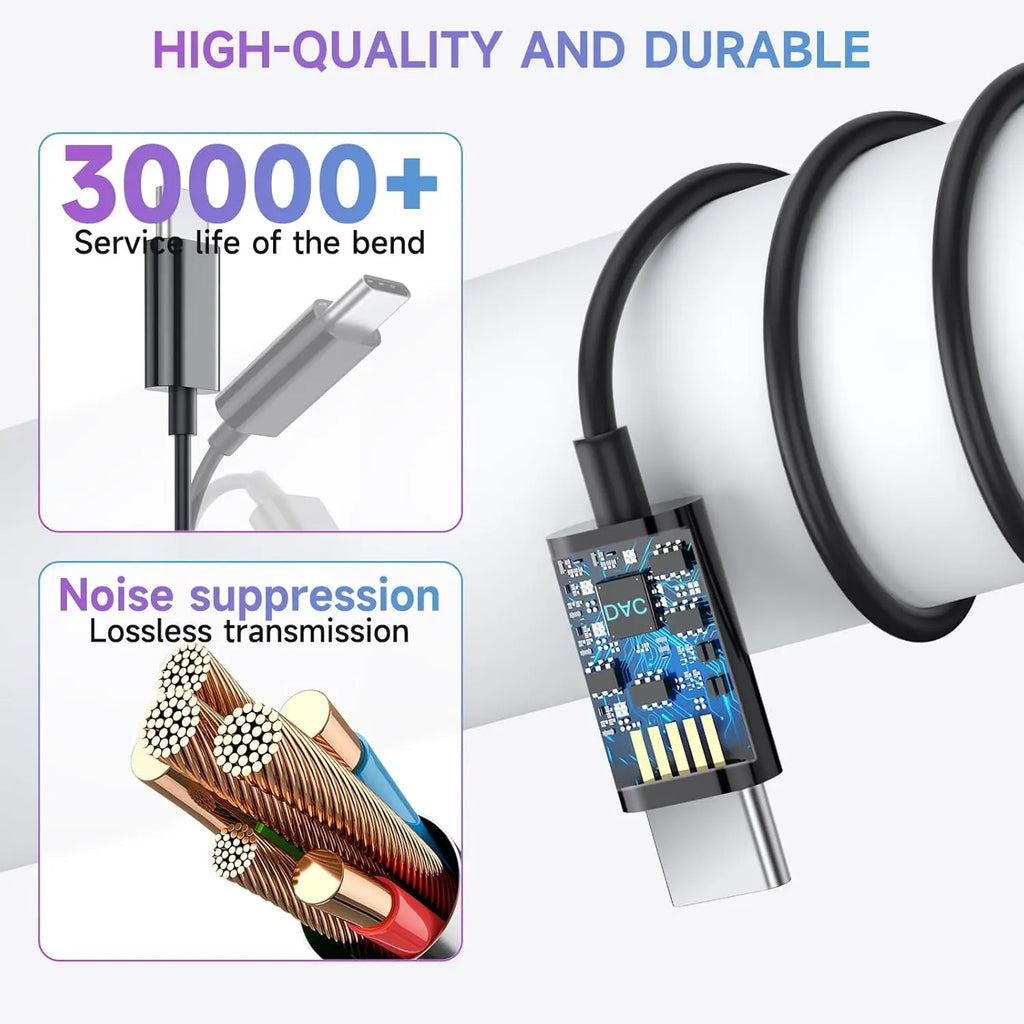 USB Type C 3.5mm Wired Headphones with Microphone Volume Control Wired Earphone Earbuds Bass In Ear Headphones Sport Headset