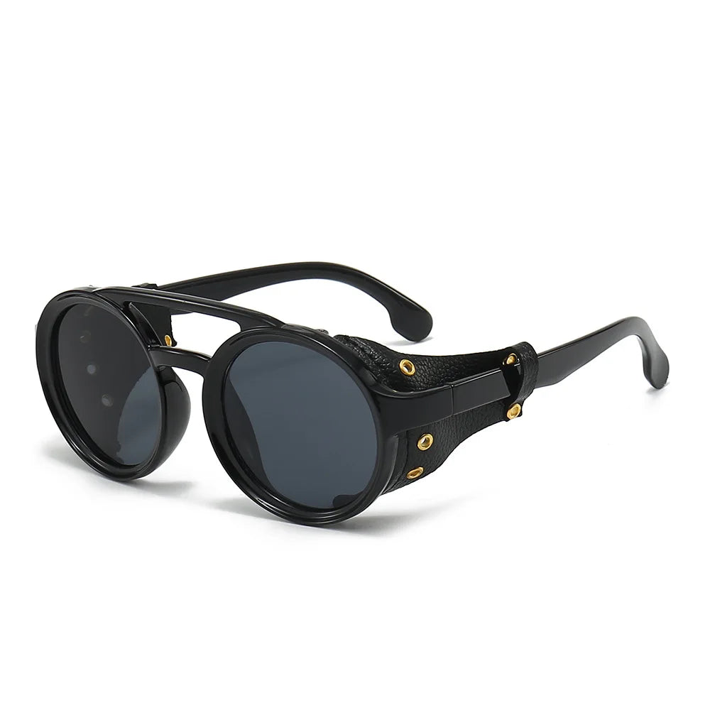 Retro Steampunk Sunglasses Men Women UV400 Round Punk Sun Glasses Vintage Goggles Leather Shades Outdoors Sports Eyewear