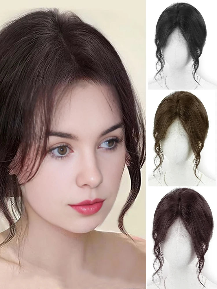 Synthetic Topper with Bangs S Curly 3D French banks Women's Hairpiece Clip In Extension For Hair Volume Non-Remy Machine