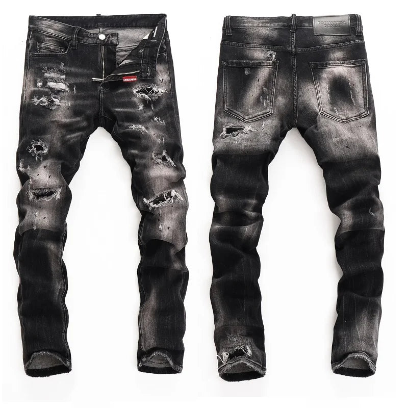 European  Fashion Brand Men Italy Jeans Pants Design Cool Top Jeans Men Slim Jeans Denim Trousers Blue Hole Pants Jeans for Men