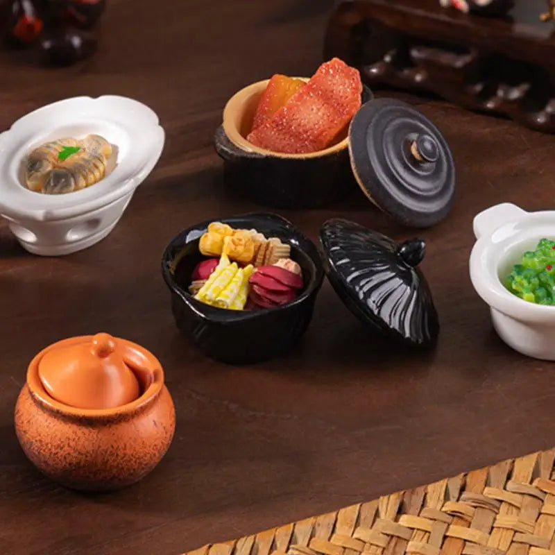 DIY Miniature Dollhouse Kitchen Decoration Accessories; Mini Clay Pot, Plate and Food Model