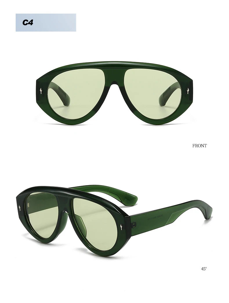SO&EI Retro Pilot Women Sunglasses Fashion Blue Green Shades UV400 Men Rivets Punk Outdoor Sun Glasses