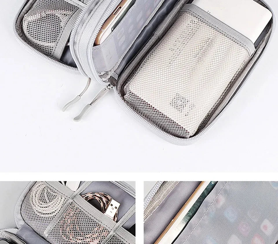 Travel Portable Digital Product Storage Bag Waterproof Double Layer Case for USB Data Cable Organizer Portable Tech Gadget Pouch