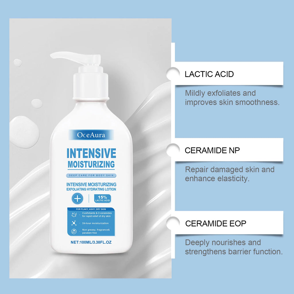 OceAura Intensive Healing Body Lotion for Dry Skin - Exfoliating Hydrating Moisturizer Deep Nourishing Non-Greasy Skin Care