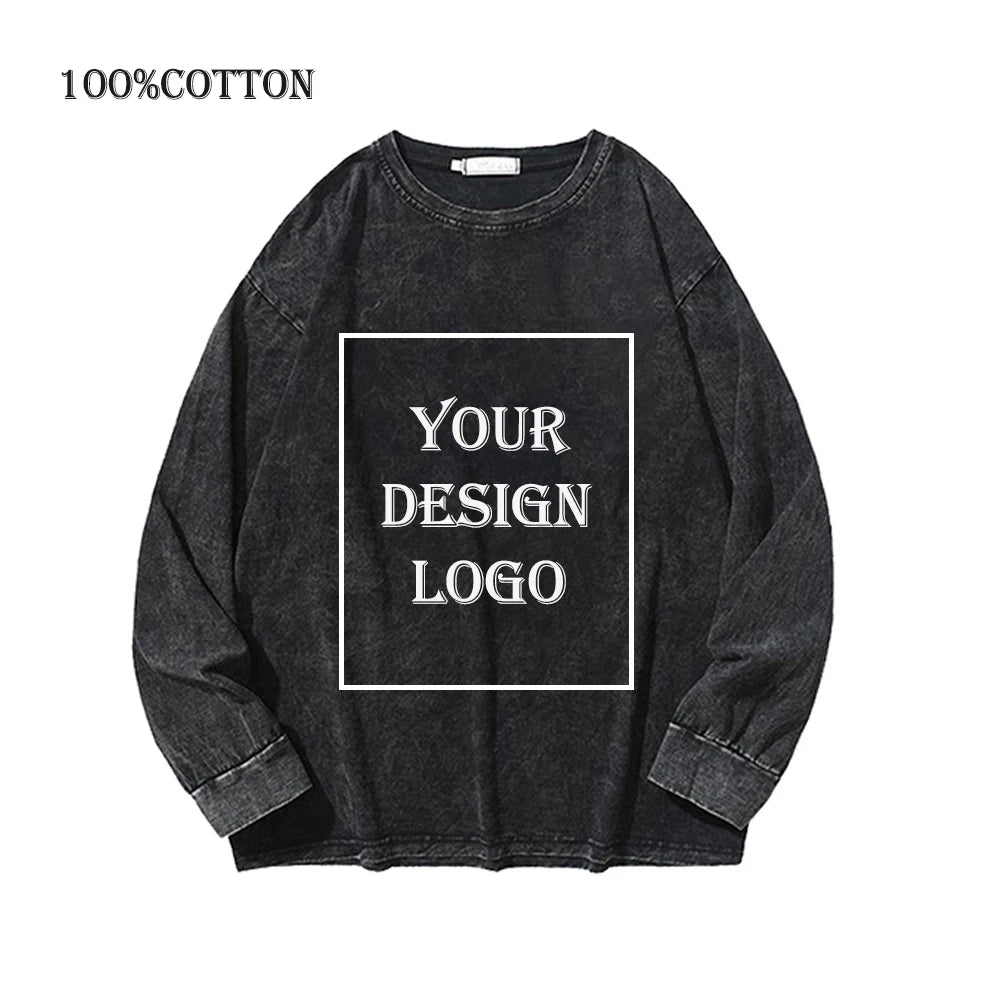 100% Cotton Men's Clothing Vintage Black Acid Wash Hoodies Men Women Oversized Hip Hop Sweatshirts Casual Pullover Y2K Clothes