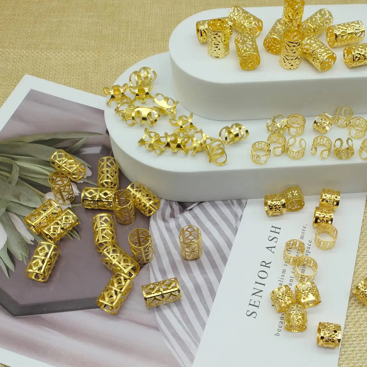 100Pcs Women Girls Dreadlocks Beads Hair Rings Braids Clips Metal Golden and Silver Hair Cuffs Hair Decoration Accessories