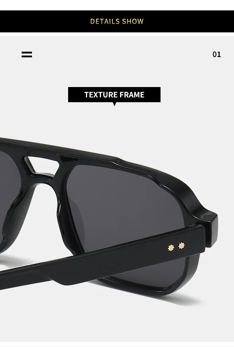 New Retro Double Bridge Square Sunglasses For Women Men Fashion Luxury Design Rivets Sun Glasses Trending Shades UV400 Eyeglasse
