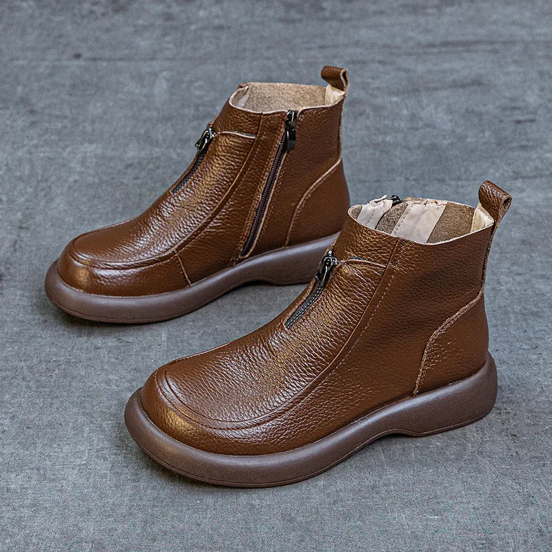 ZXRYXGS 2025 Autumn Winter Boots Women's Genuine Leather Boots Flat Heel Soft Sole Non-Slip Comfortable Short Boots Trendy Shoes