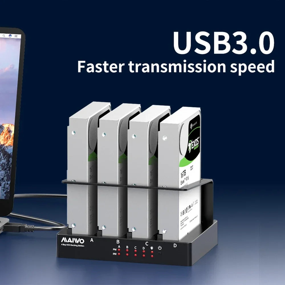 MAIWO 4 Bay Hard Drive Docking Station for 2.5/3.5 Inch HDD SSD SATA To USB 3.0 HDD Docking Station with 12V3A Power Adapter
