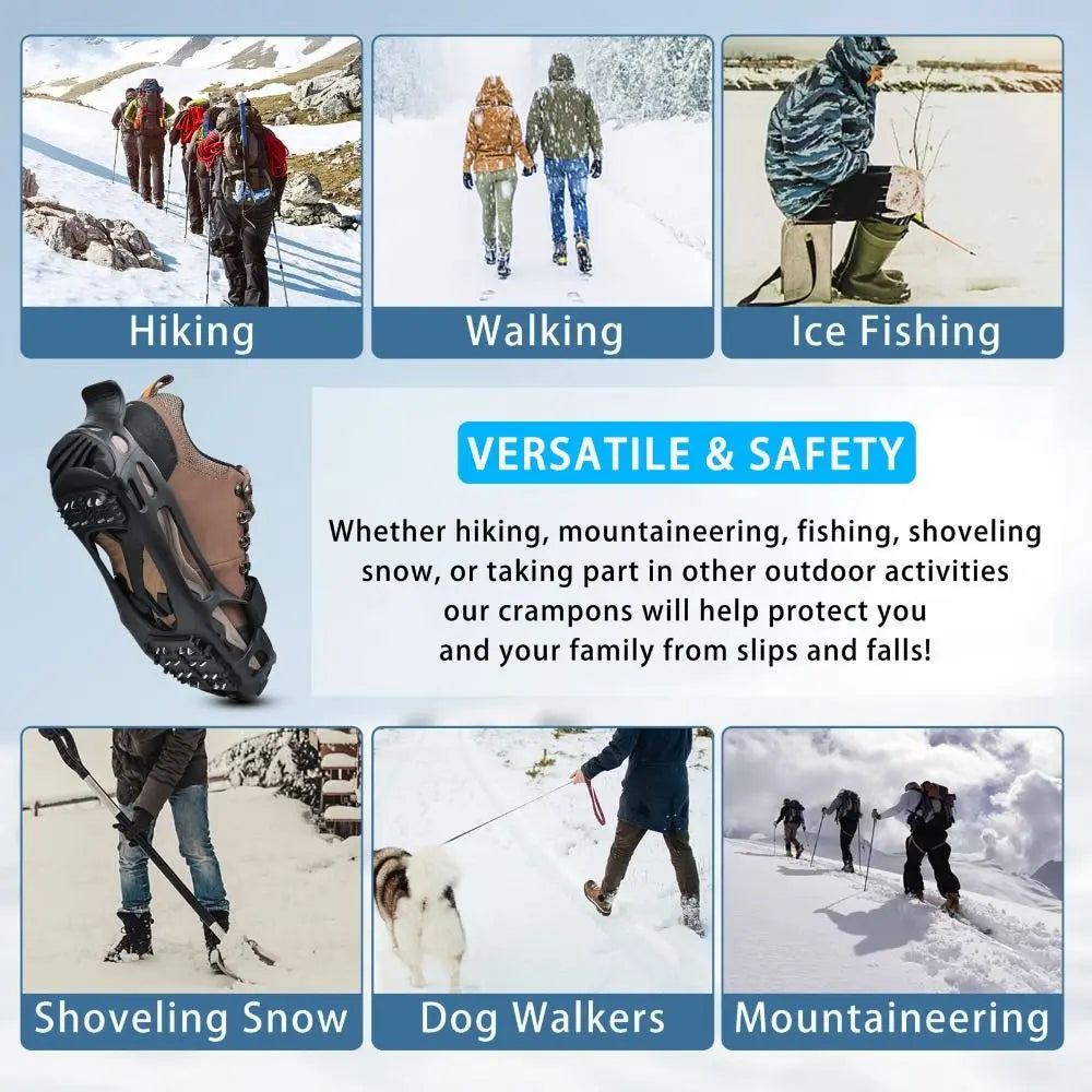 24 Studs Ice Snow Traction Cleats Non-slip Wear-resistant Crampons Stretch Rubber Winter Walking Boots Cleats Winter Walking