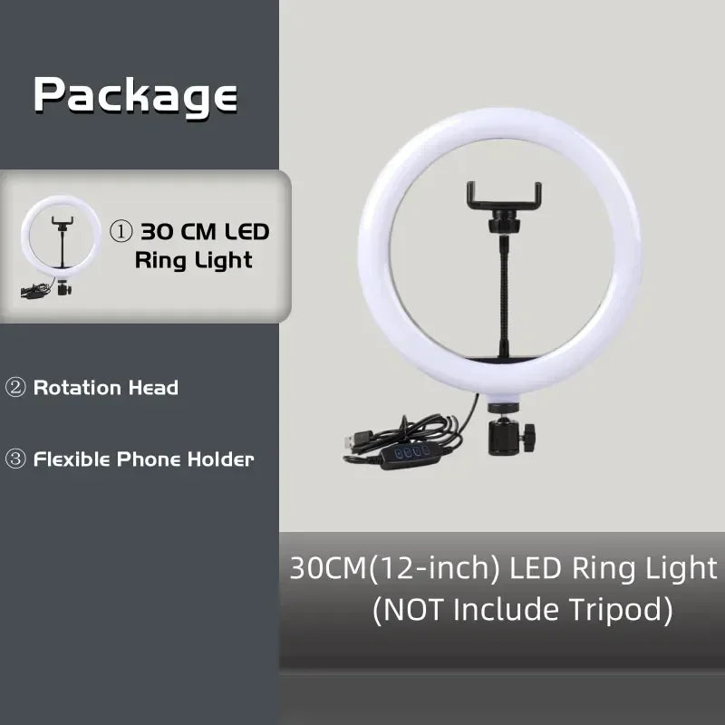 30cm Dimmable LED Selfie Ring Light without Tripod 12inch Led Round Ring Light Photography Ringlight for Tiktok Video Live Lamp