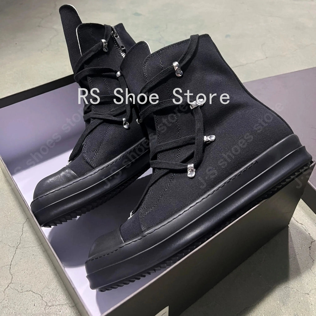 Ro Classic Designer Ro Black Canvas Boot High Top Shoe Men Casual Shoes  Luxury ZIP Women Sneaker Thick-Sole Ankle Boots