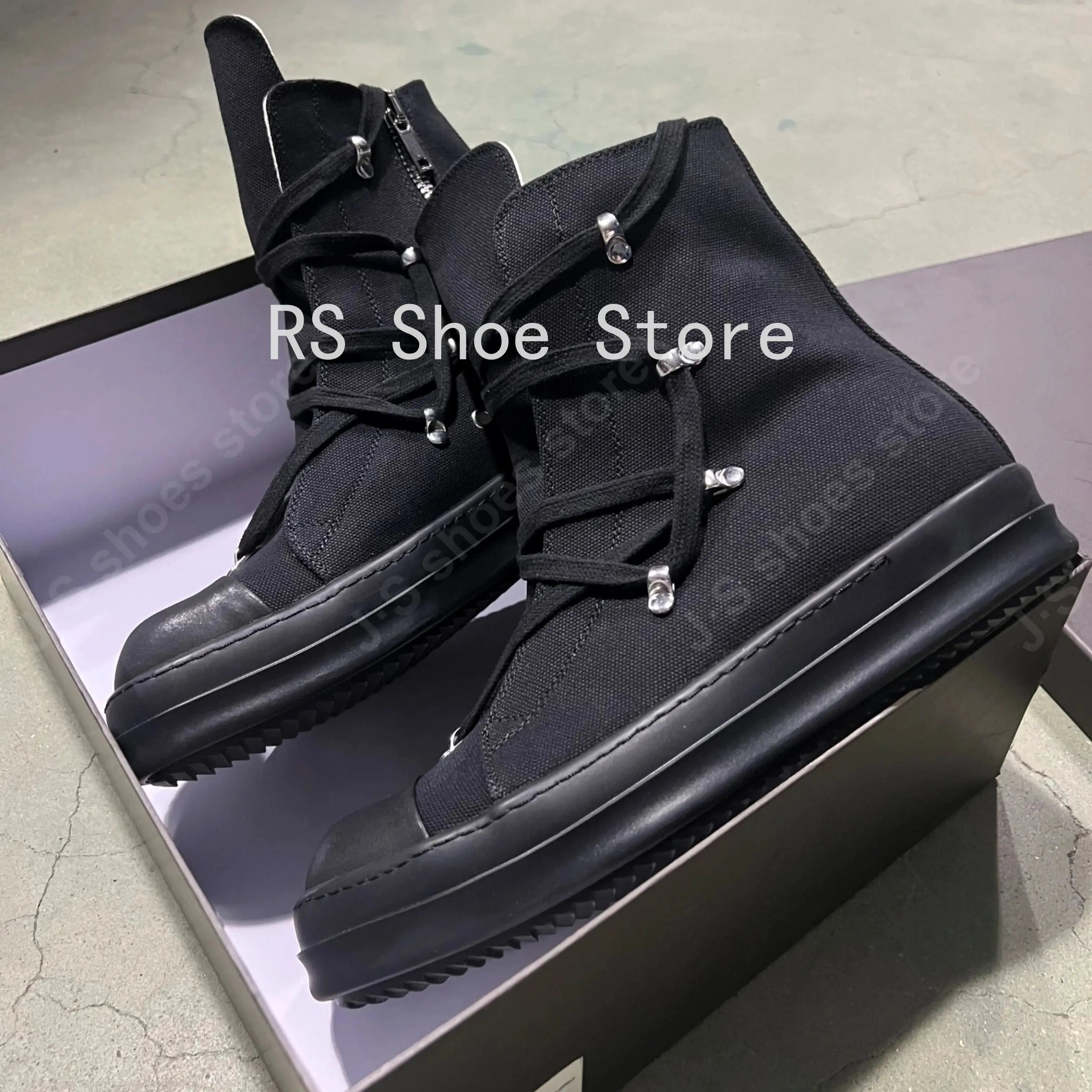 Ro Classic Designer Ro Black Canvas Boot High Top Shoe Men Casual Shoes  Luxury ZIP Women Sneaker Thick-Sole Ankle Boots