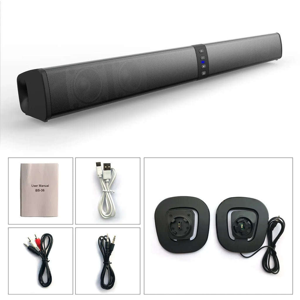 Wireless Bluetooth TV Sound Bar 2 Speaker System Home Theater Subwoofer Soundbar Portable Loud Rechargeable 2 IN1 Speaker