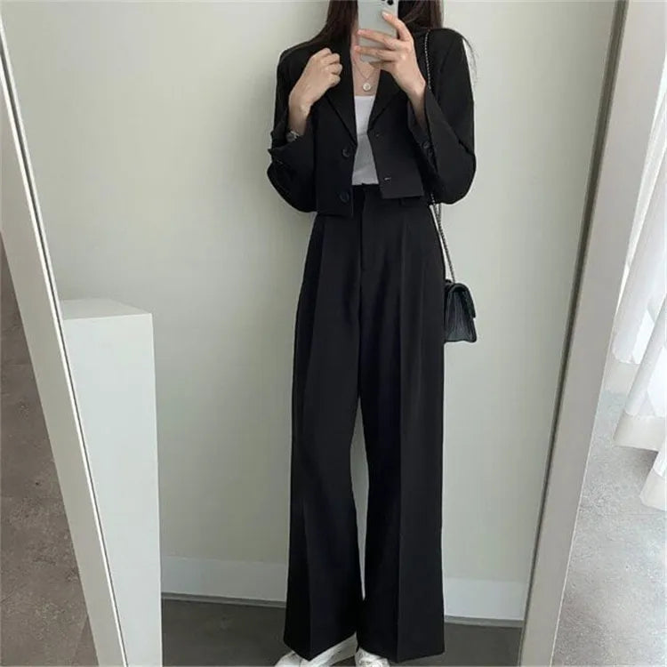 Suit Coat 2 Piece Set Women Blazer Jacket Straight Pants Ensemble Single Breasted Turn Down Collar Trousers Office Lady Outfits