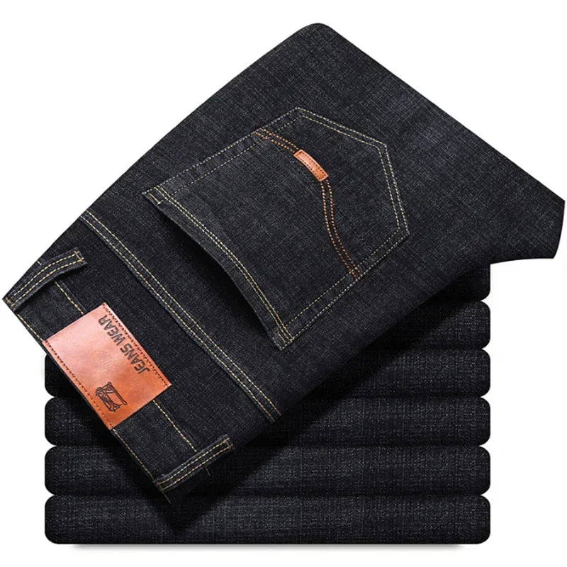Men Fashion Straight Jeans Mens 2025 New Stretch Slim Fit Pants Comfortable Soft Business Denim Trousers Male Brand Clothing