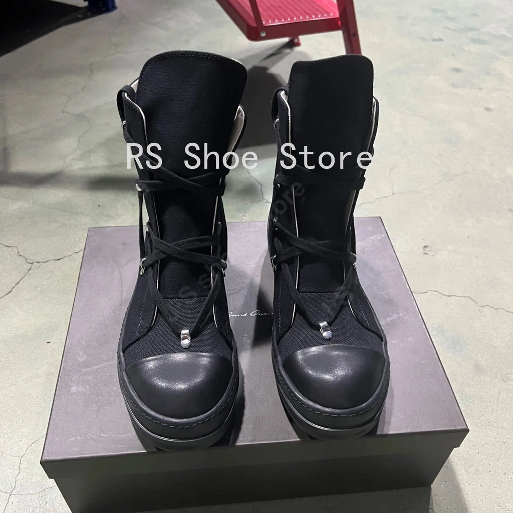 Ro Classic Designer Ro Black Canvas Boot High Top Shoe Men Casual Shoes  Luxury ZIP Women Sneaker Thick-Sole Ankle Boots