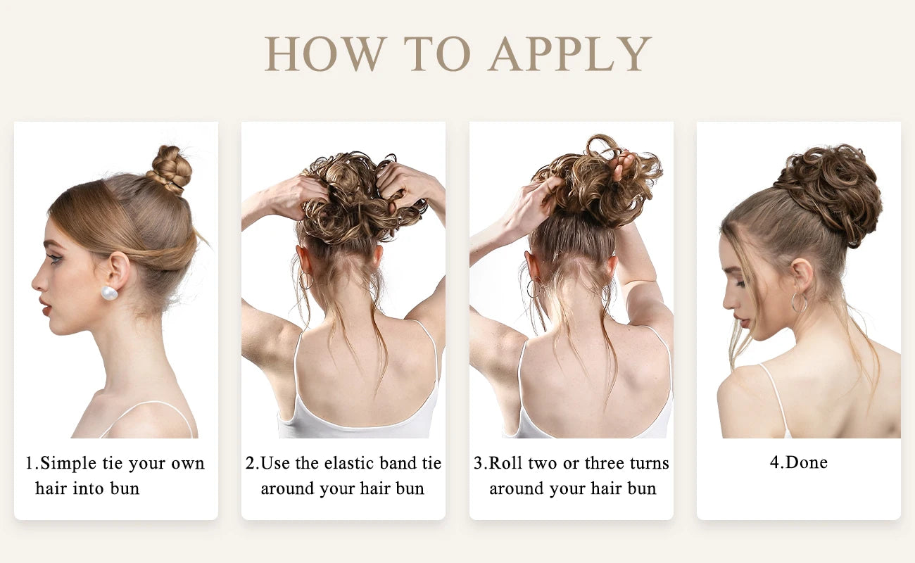 Synthetic Messy Updo Chignon Premium Big Curly Elastic Hair Scrunchies Hairpieces Donut Updo Blonde Brown Hair Pieces For Women