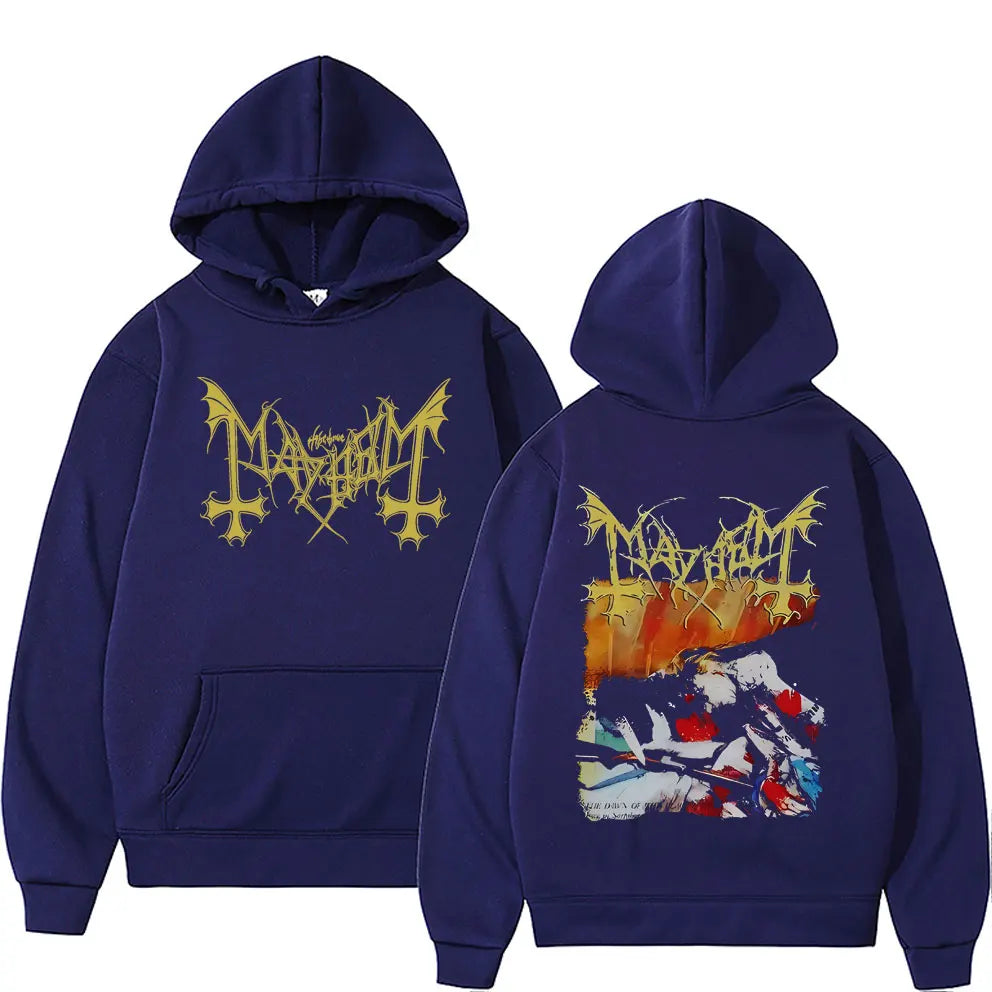 Fashion Vintage Mayhem The Dawn of The Black Hearts Hoodie Men Women Rock Oversized Sportswear Male Death Black Metal Hoodies