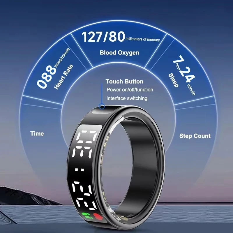 Smart Ring Heart Rate Blood Oxygen Health and Sleep Monitor 5ATM Waterproof Multi-sport Modes Fitness Ring for Android iOS