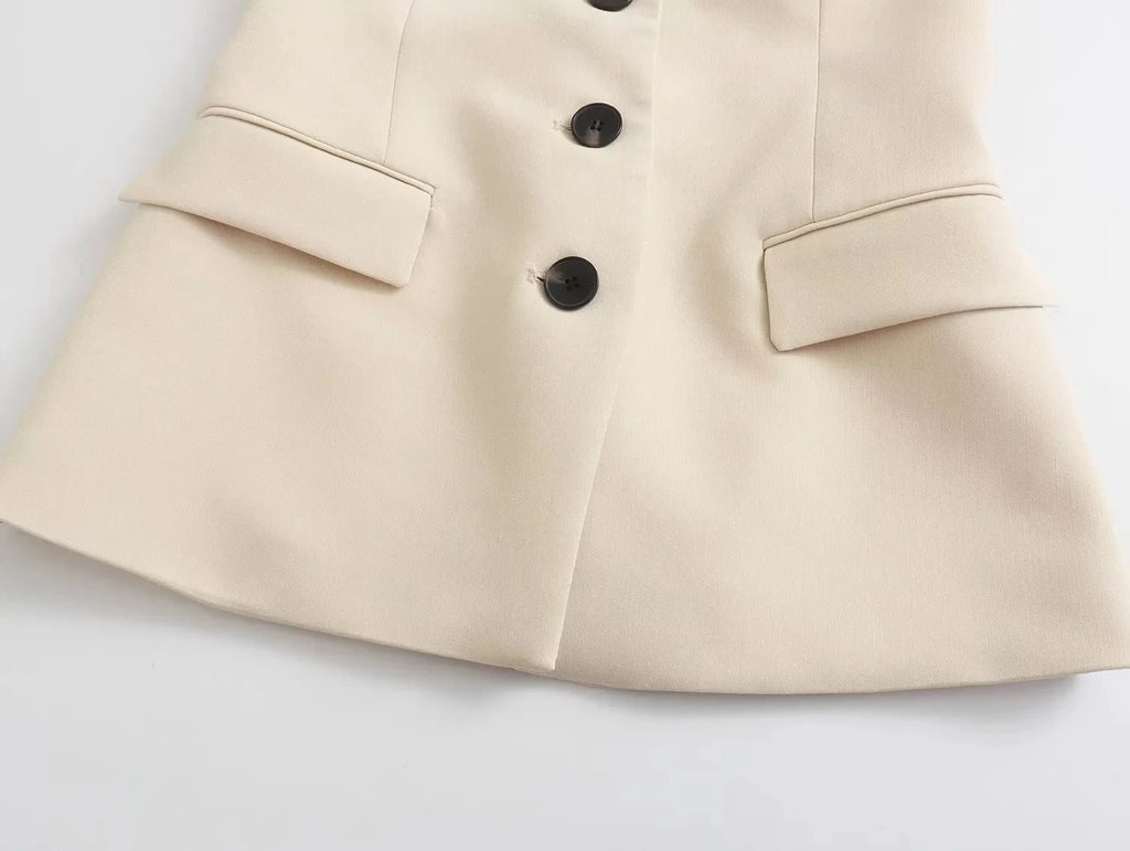 HH Pant Sets For Women Fashion Beige Single Breasted Strapless Slim Tank Top Vest High Waist Straight Pants Office Lady Suit