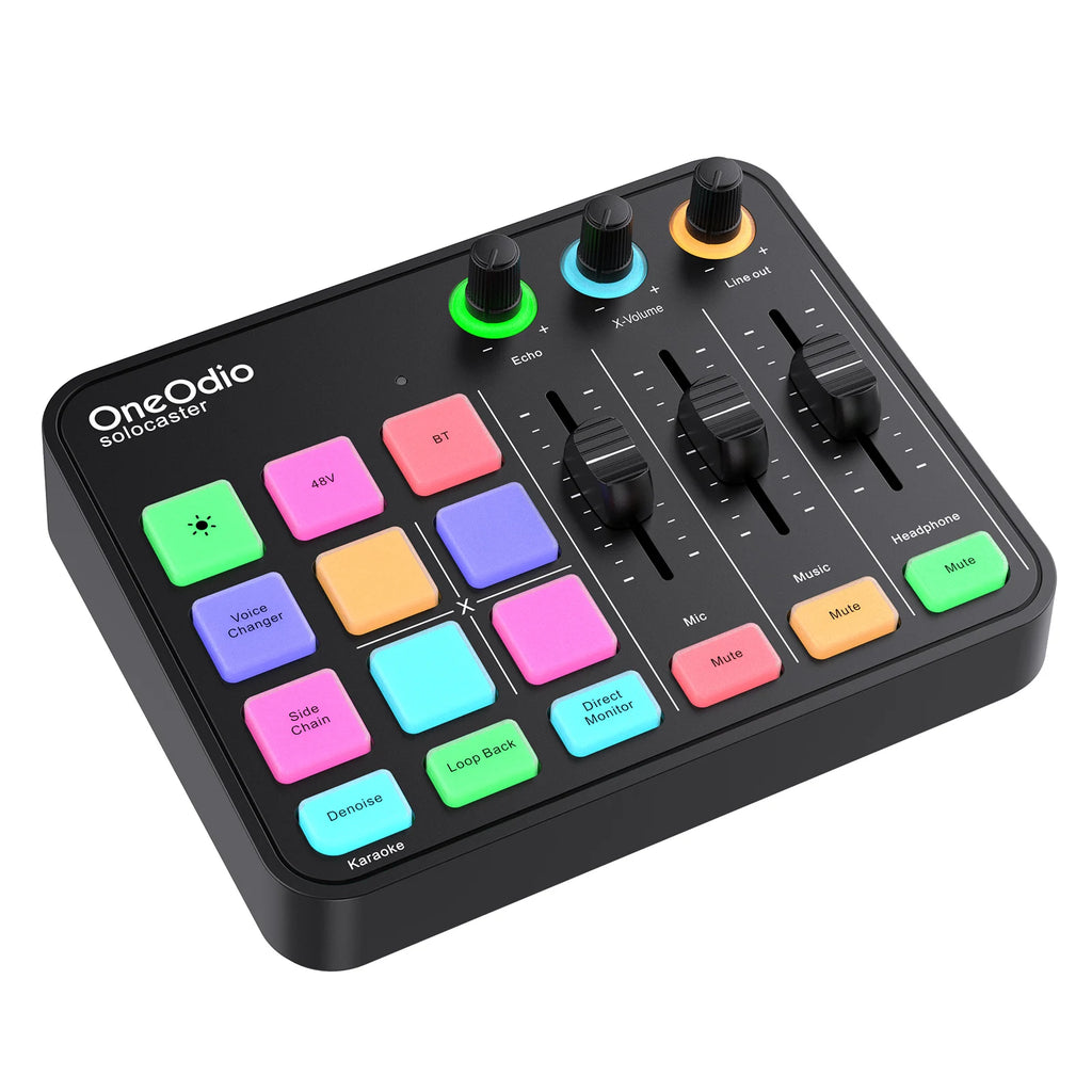 Oneodio Gaming Audio Mixer With XLR Microphone Interface 48V Phantom RGB Sound Card for Podcast/Live Streaming/PC Voice Changer