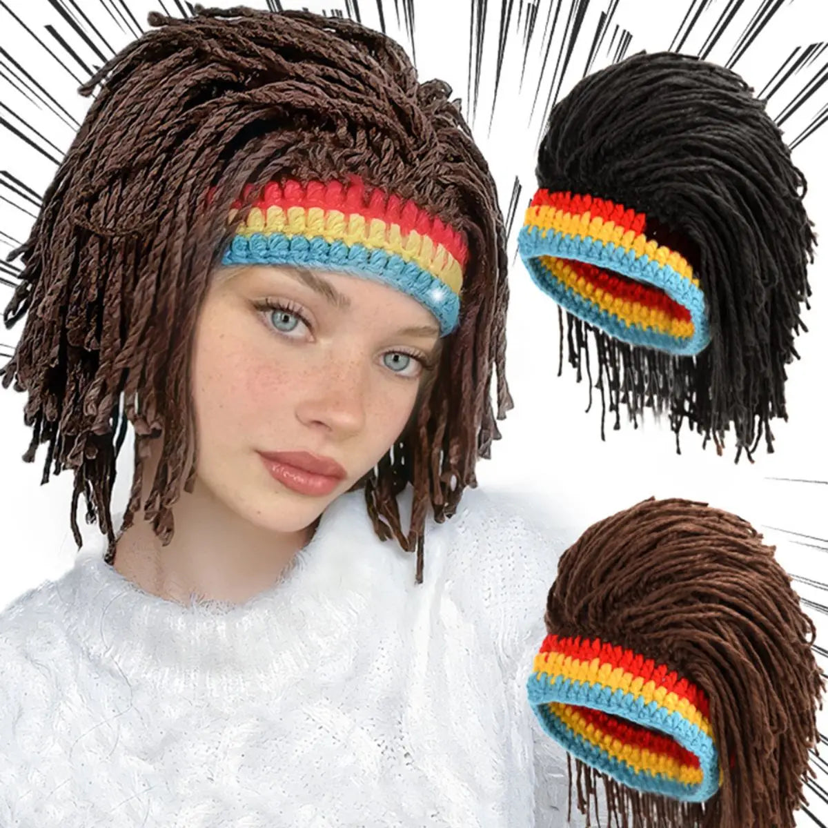 New and Funny Synthetic Wig Hats Wool Hats Hair Accessory Dreadlocks Hip-hop Personality Extensions for Women Cosplay Party Gift