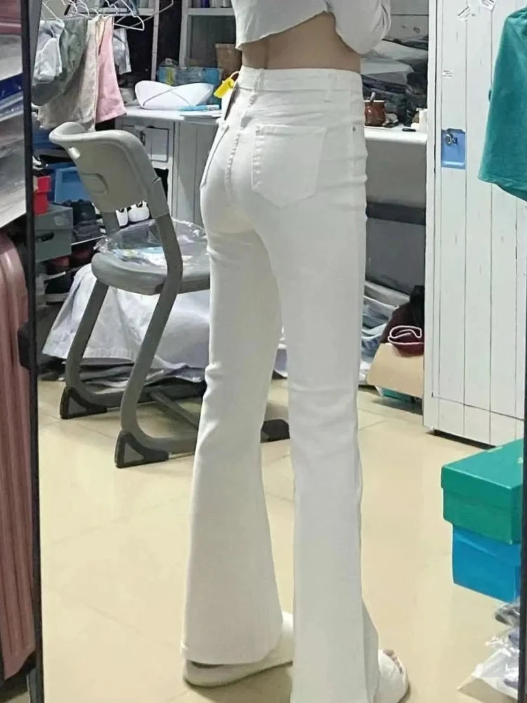 Autumn Spring Slim Skinny Jeans Women Denim Pants Vintage White Tight Trousers Fashion Female Elastic Jeans Casual Flare Pants