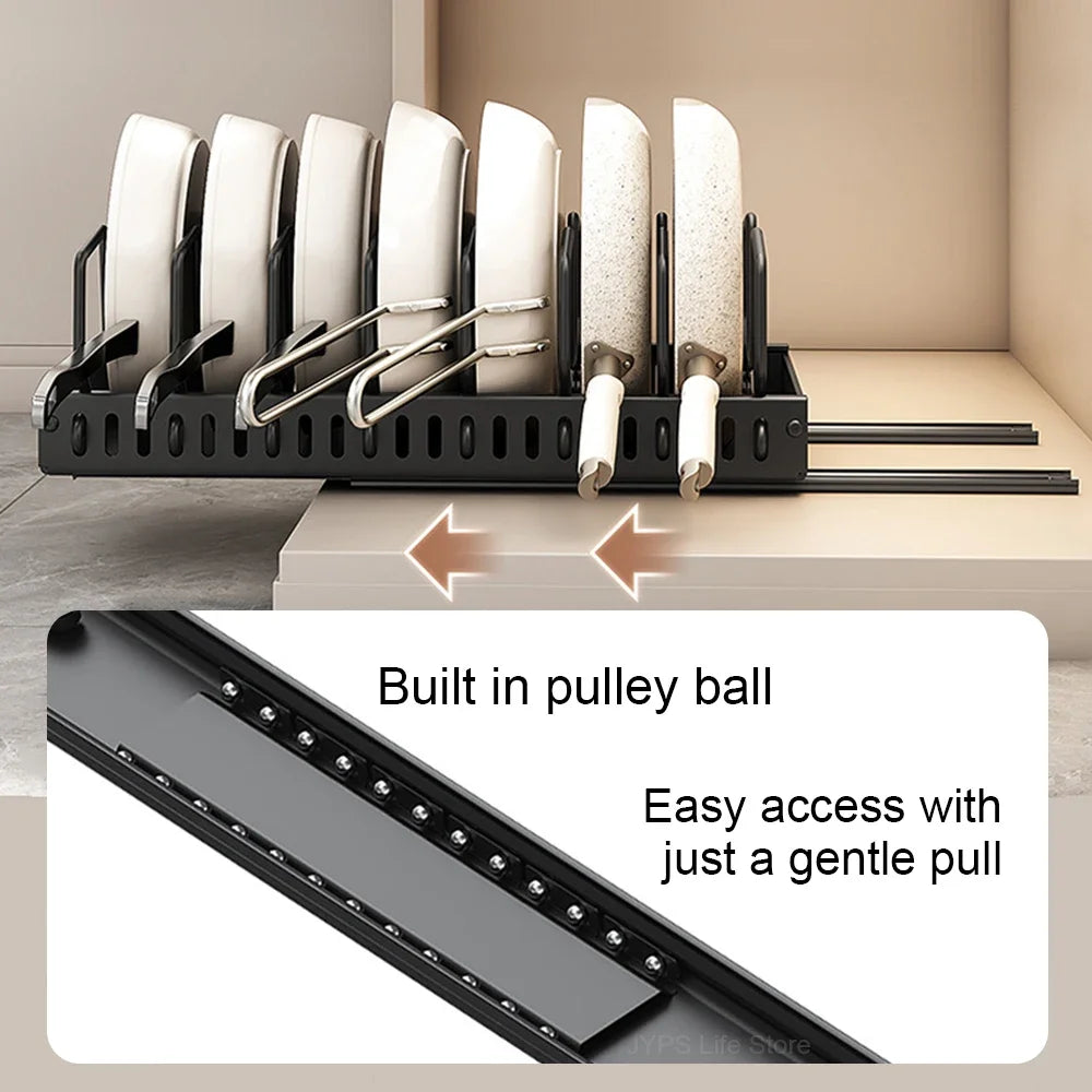 Kitchen Multifunctional Organizer - Pull-Out for Pots/Pans, Sliding Lid Holder, Spice Rack & Dish Drying Racks Drawer Organizer