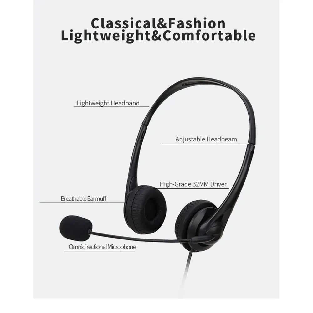 3.5mm/USB Computer Headset with Noise Cancelling Microphone Chatting Network Teaching Video Conferencing Stereo Wired Headset