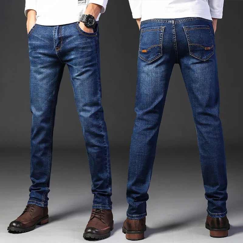 2026 new jeans for casual and versatile work men's slim fit straight leg elastic pants suitable for all seasons