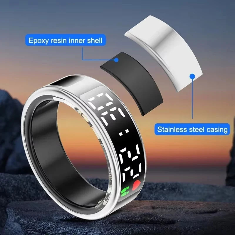 Smart Ring Heart Rate Blood Oxygen Health and Sleep Monitor 5ATM Waterproof Multi-sport Modes Fitness Ring for Android iOS