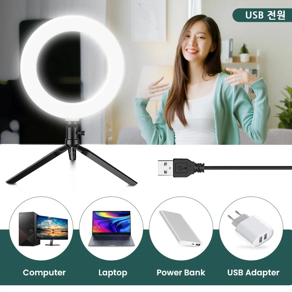 Photography RingLight LED 3 Modes Dimmable Selfie Ring Light With Tripod & Phone Stand For TikTok Video Live Makeup Fill Lamp