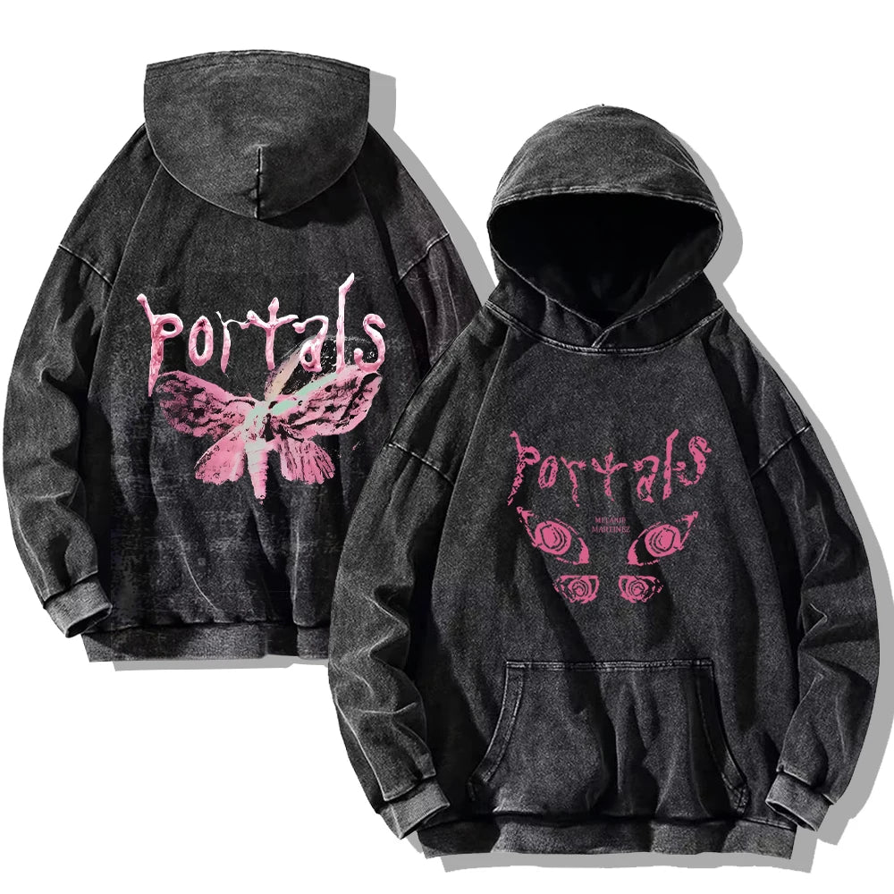 Melanie Martinez Portals Hoodies Vintage Washed Sweatshirt Rapper Print Cotton Hooded Pullover Hip Hop Streetwear Oversized Tops